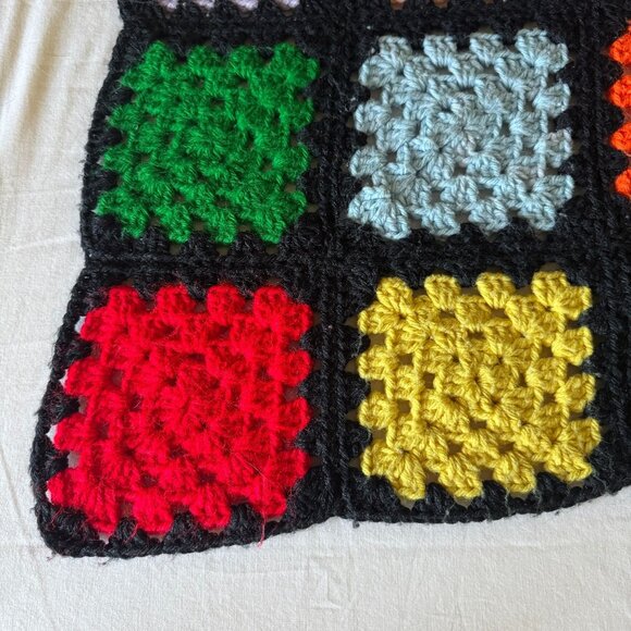 Handmade Multicolor Crochet Granny Square Blanket Throw 56" X 69" Black Border - Picture 3 of 14